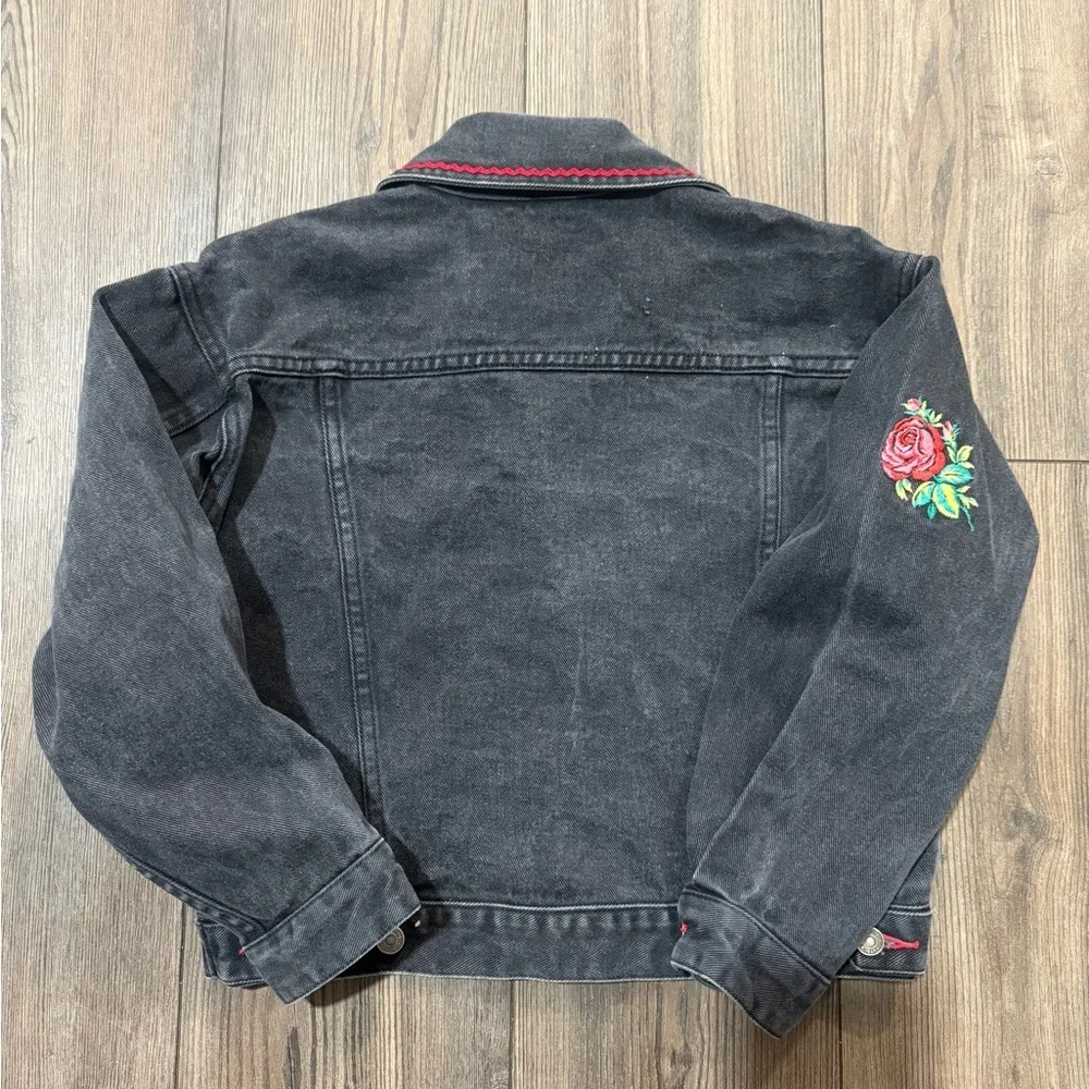 Vintage 90s GAP Patchwork Plaid Denim Jacket Rose Cropped M RARE - Picture 4 of 4